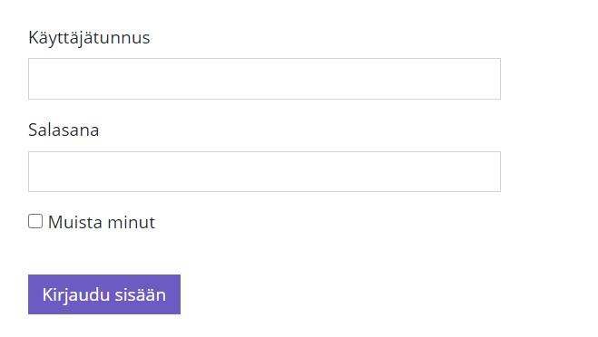 sisäänkirjautumisen kentät