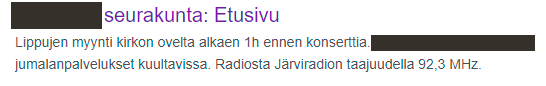Kuvakaappaus hakutuloksesta, jossa on huono kuvausteksti.