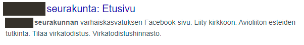 Kuvakaappaus hakutuloksesta, jossa on huono kuvausteksti.