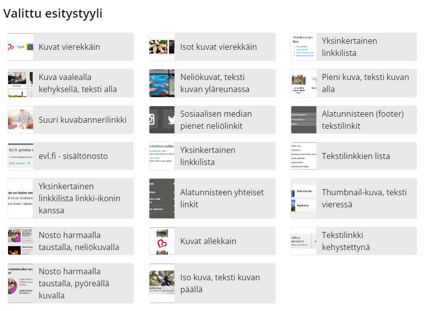 Kuvakaappaus linkkilistauksen esitystyylivalikosta.