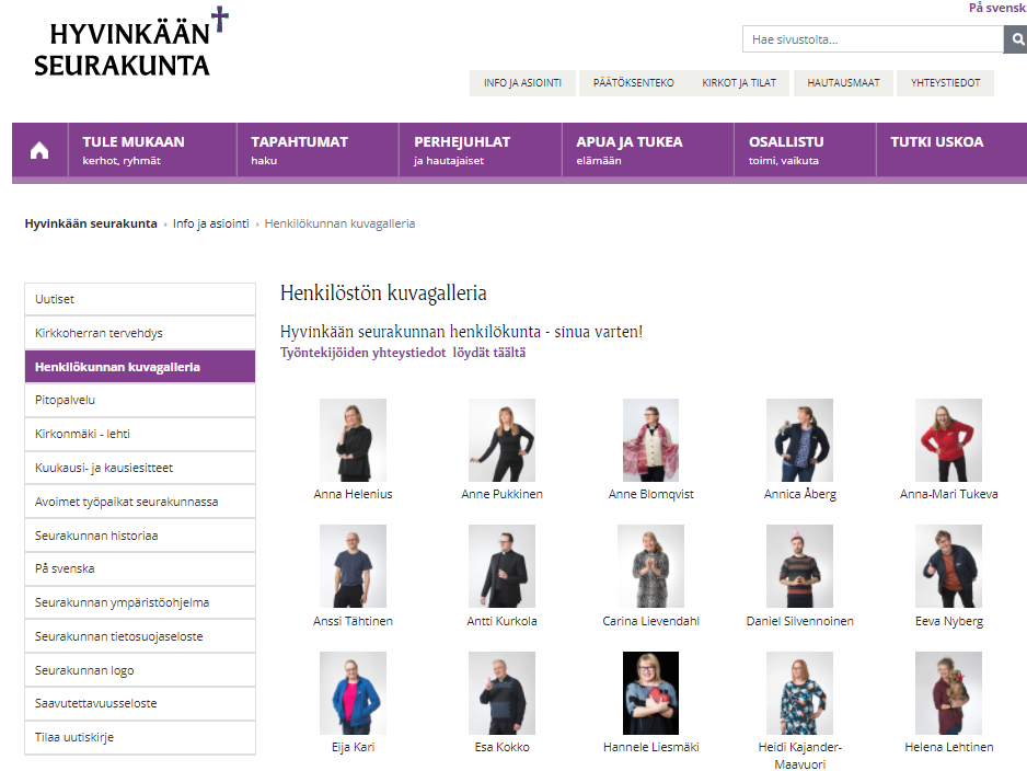 Kuvakaappaus Hyvinkään seurakunnan henkilökunnan kuvagalleriasta.