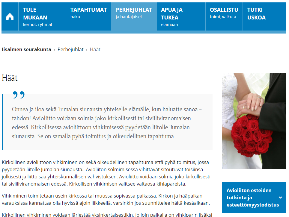Kuvakaappaus IIsalmen seurakunnan Perhejuhla, Häät sivulta.