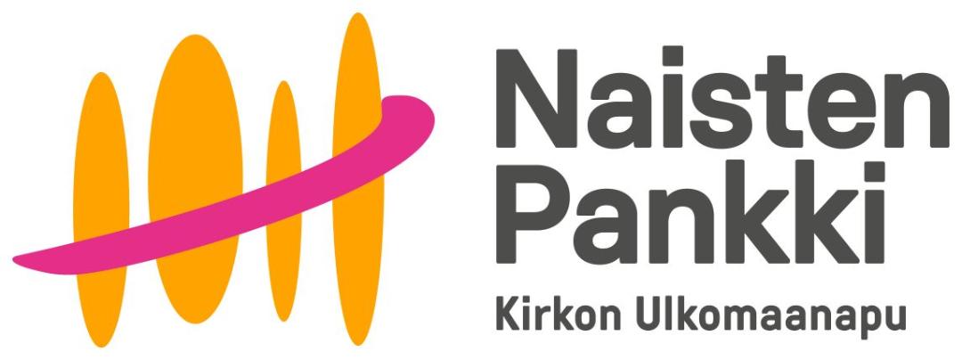 Naisten pankin logo ja Kirkon ulkomaanapu -teksti.